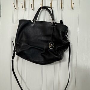 Michael Kors Black Pebbled Leather Tote with MK Charm